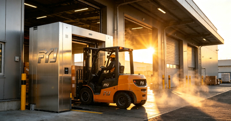 FYJ industrial-grade RFID gate portal installed at a professional warehouse loading dock. The FYJ Rugged RFID Gate: Engineered for Harsh Industrial Environments.