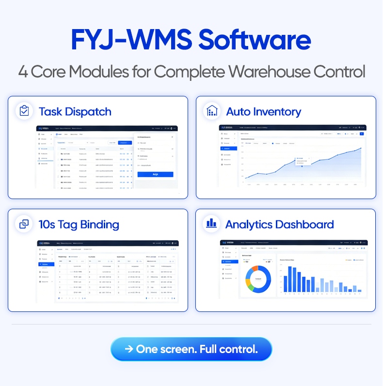 automated stock control software with smart tags FYJ-WMS Software 4 Core Modules for Complete Warehouse Control